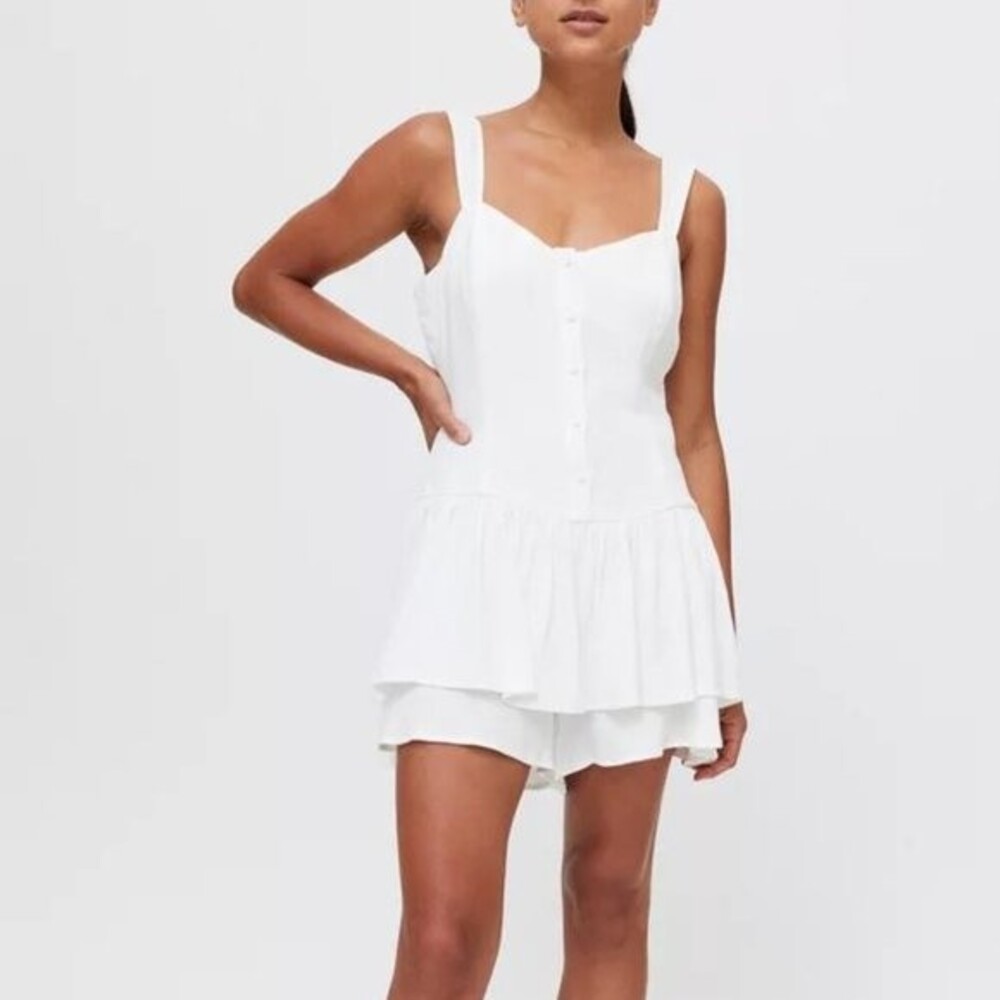 MINKPINK Rozelle Button-Front Romper in White NWT Coquette Size Small